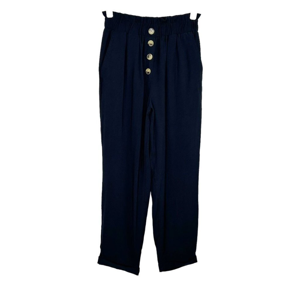 Zara Pull On High Rise Ankle Pants Women’s Size XS Navy Blue